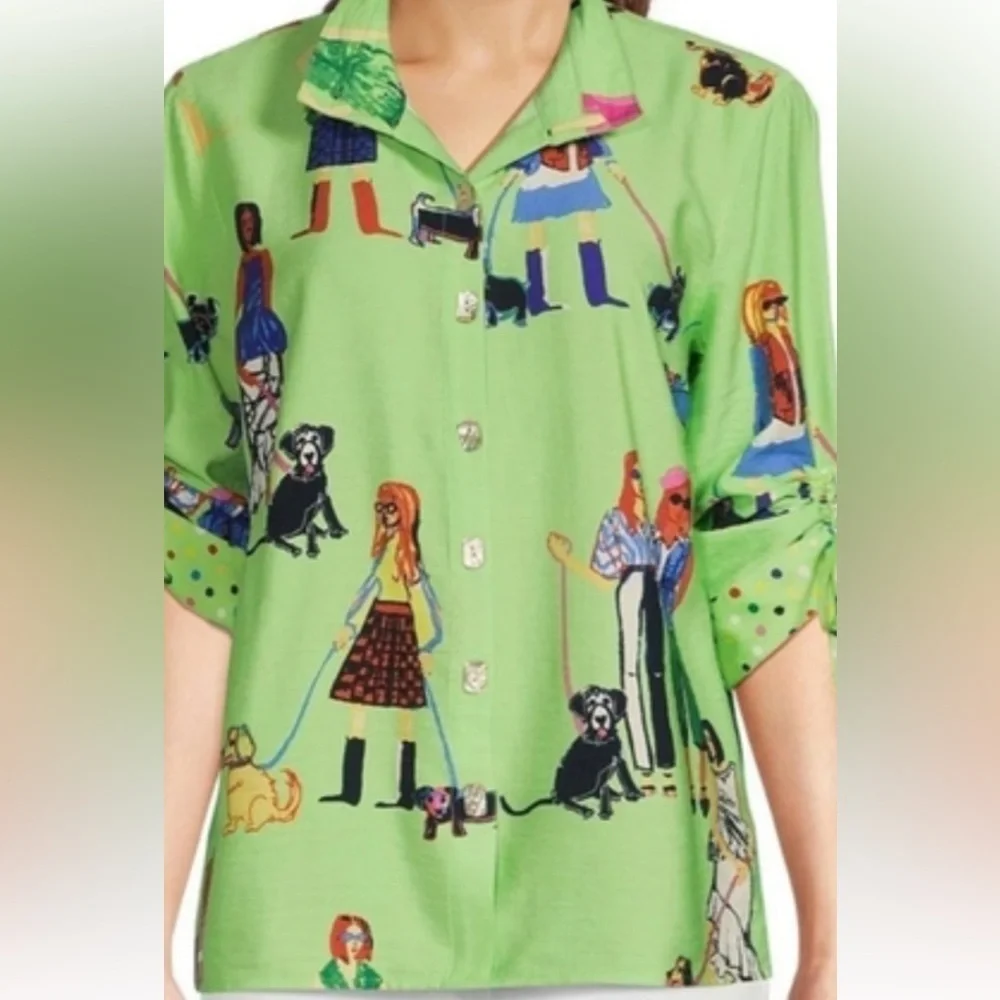 John Mark Green Button Down Shirt with Colorful Dog Print PS